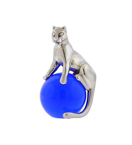 Cartier Panthere Blue Crystal Sterling Paper Weight