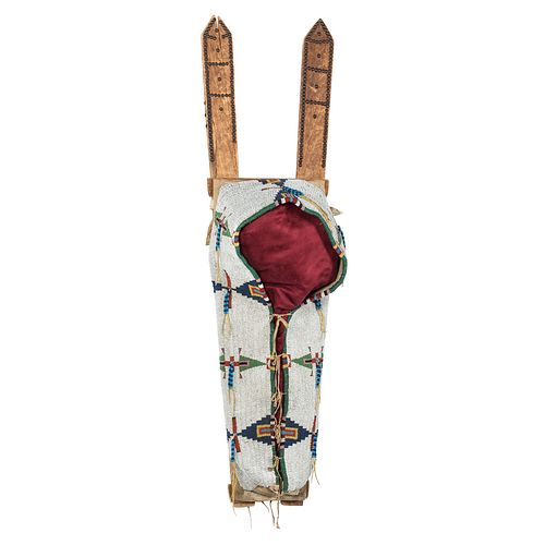 Cheyenne Child's Beaded Cradleboard, With Photograph