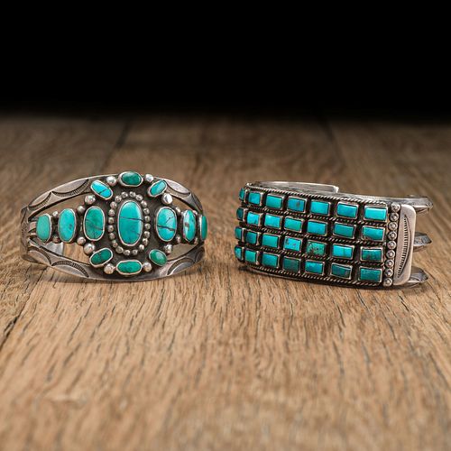 Navajo Silver and Turquoise Cuff Bracelets