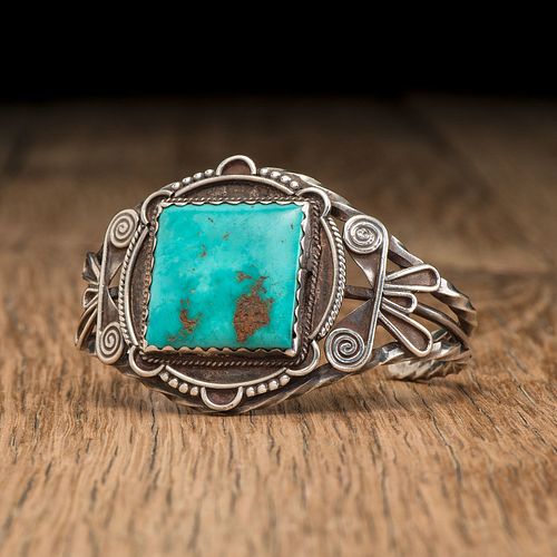 Fred Peshlakai (Dine, 1896-1974) Attributed, Navajo Silver and Turquoise Cuff Bracelet