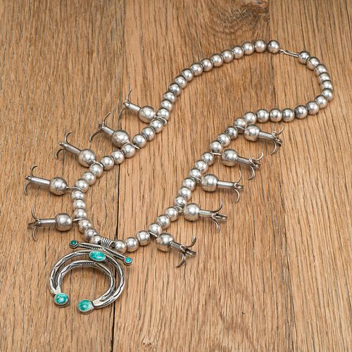 Navajo Silver and Turquoise Squash Blossom Necklace, ex Lynn Trusdell Collection (1938-2008), Pennsylvania
