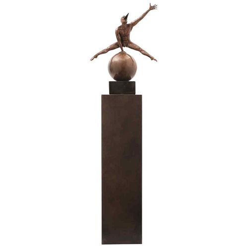JORGE MARÍN, Split en una mano, Signed, Bronze sculpture on marble base on metal base, 30.7 x 11.4 x 8" (78 x 29 x 20.4 cm), Certificate