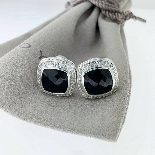 David Yurman Albion 11mm Black Onyx Diamond Earrings