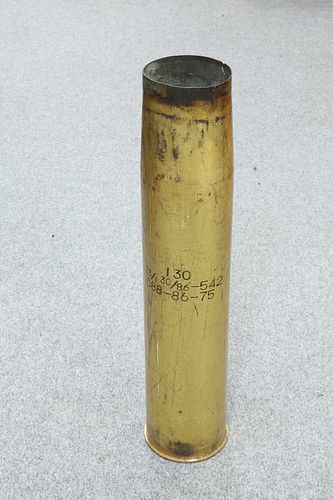 AN EXTREMELY LARGE RUSSIAN BRASS SHELL CASE STICKSTAND,?with markings.?84.5