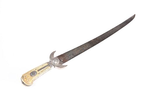 AN OTTOMAN EMPIRE SILVER-MOUNTED HUNTING SWORD, probably French made, the i