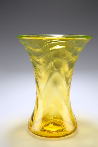 THOMAS WEBB & SONS
 A 1930'S "GAY GLASS" RANGE VASE, of waisted form in amb