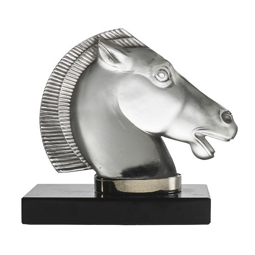 LONGCHAMP (DOUBLE MANE)
 A LALIQUE CAR MASCOT, clear and?frosted?glass, des