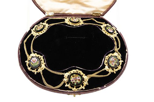 A LATE 19TH CENTURY MICROMOSAIC NECKLACE
 Composed of six oval-shaped micro