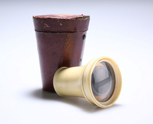 AN IVORY MONOCULAR, c. 1800, gilt-metal mounted, in its original fitted red
