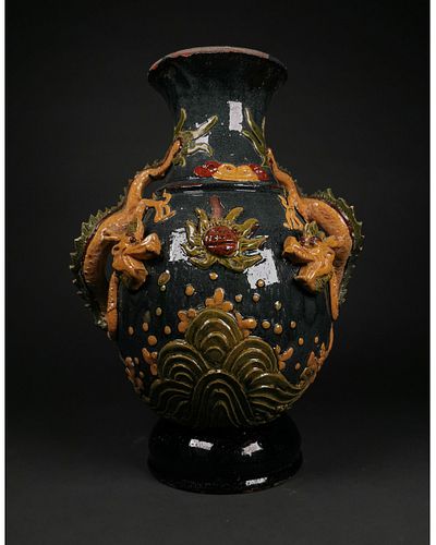 CHINESE GLAZED TERRACOTTA JAR WITH DRAGONS
