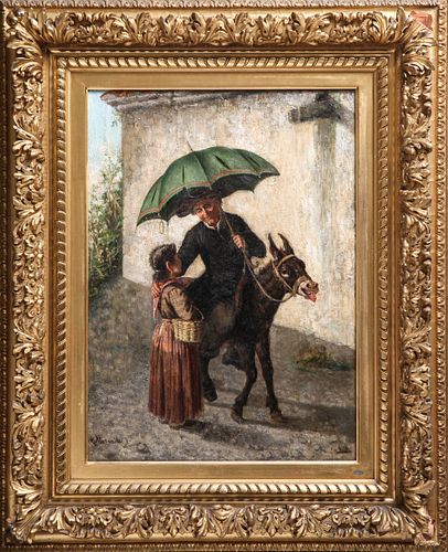 Gaetano Mormile "Man Riding Donkey" Oil on Canvas