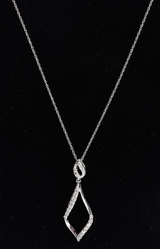 10K White Gold & Diamond Swirl Pendant Necklace