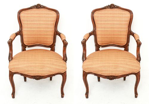 Louis XV Style Fauteuil Arm Chair, Pair