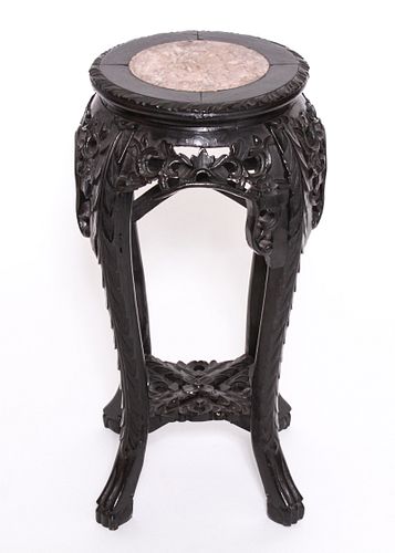 Chinese Carved Wood Side Table / Taboret