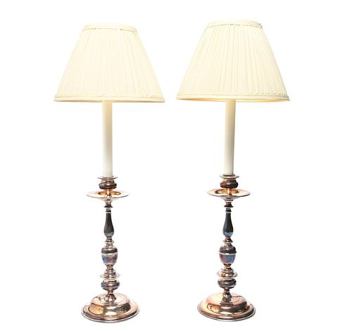 Vintage Silver-Plate Candlestick Lamps