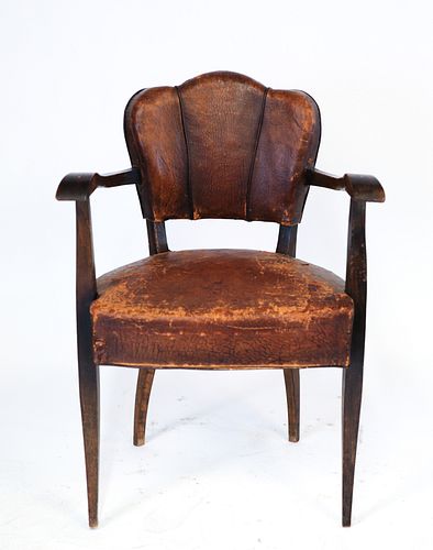 Art Deco Manner Oak And Leather Armchair