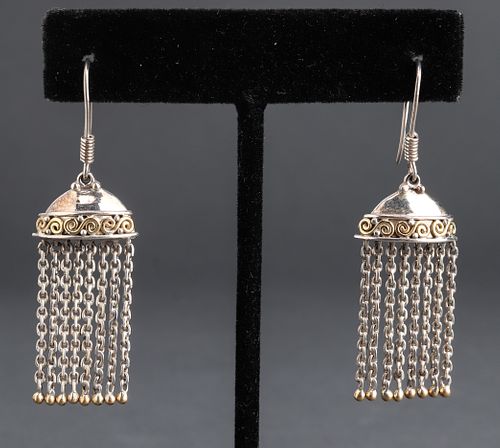 Persian Silver & 18K Yellow Gold Tassel Earrings