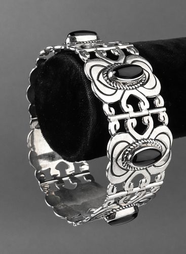 Mexican Sterling Silver & Onyx Link Bracelet