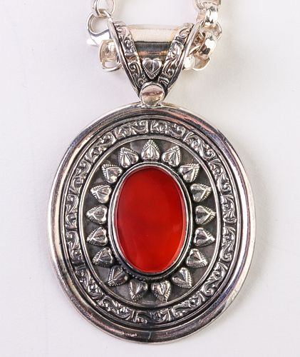 Sterling Silver Carnelian Pendant Necklace