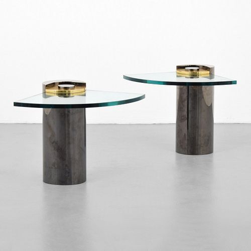 Pair of Karl Springer Cantilevered Occasional Tables