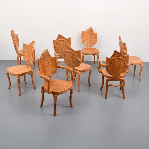 Bartolozzi & Maioli Carved Wood Leaf Chairs, Set of 8
