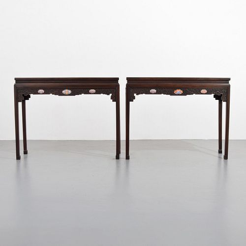 Rare Pair of 19th Century Finely Carved Zitan Console Tables