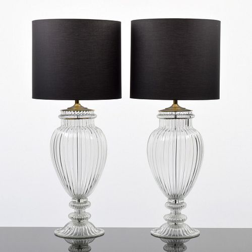 Pair of Monumental Murano Lamps, Manner of Barovier