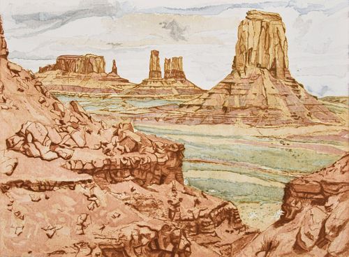 Philip Pearlstein "Monument Valley" Aquatint, Signed Ed.