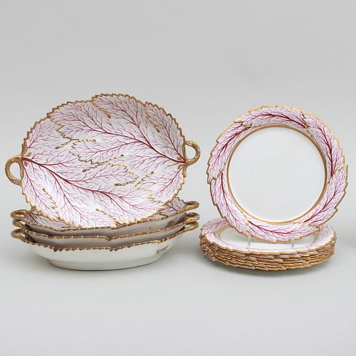 English Pearlware Plates and Serving Dishes in an Iron Red Leaf Pattern, Probably Davenport