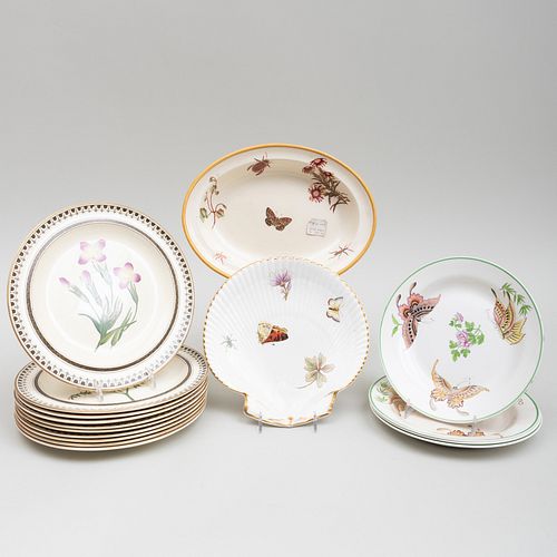 Assembled Group of Wedgwood Creamwares Decorated with Insects and Flowers