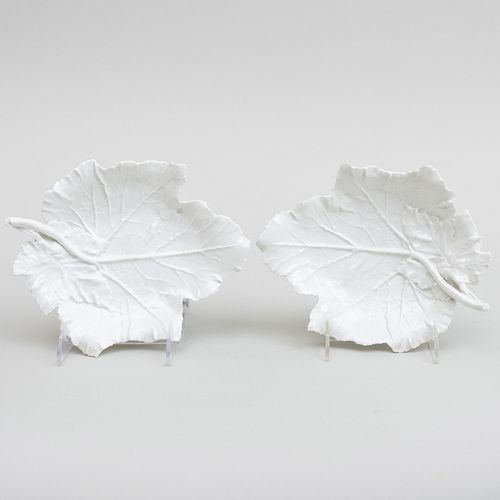 Pair of Berlin White Porcelain Leaf Shaped Dishes