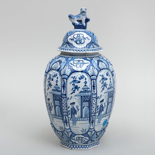 Delft Style Blue and White Porcelain Lobed Jar