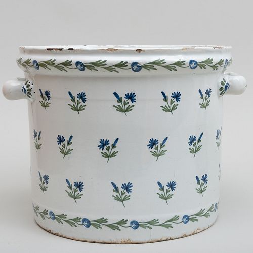 Continental Faience Orange Tub Decorated with Blue Flowers