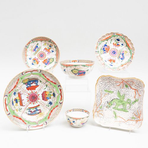 Group of Worcester 'Dragon in Compartments' and a Chinese Export Soup Plate