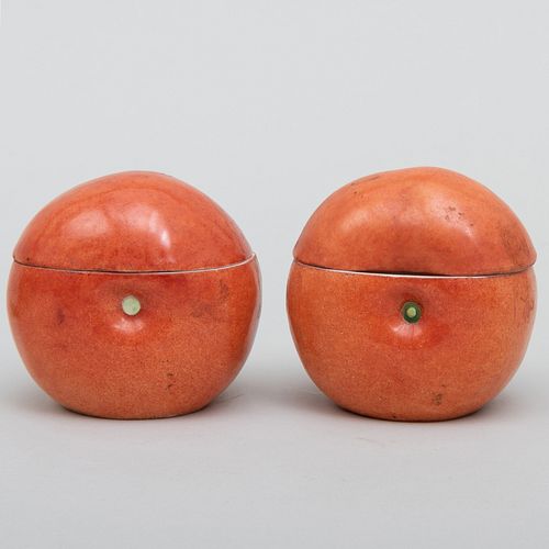 Pair of Continental Porcelain Fruit Form Boxes and Covers, Probably Meissen