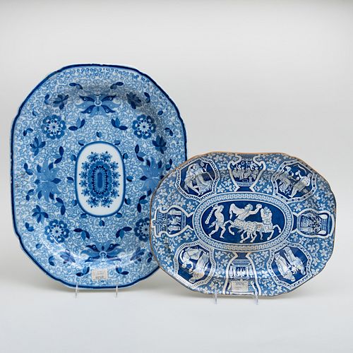Two Englsih Blue and White Transferware Platters