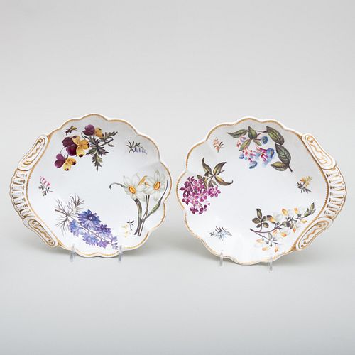 Pair of Spode Porcelain Botanical Shell Shaped Dishes