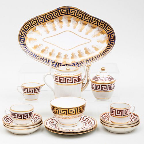 Miniature Porcelain Tea and Coffee Service in a Greek Key Pattern