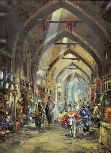 SARKISSIAN, Arthur. Oil on Canvas. Tehran Market.