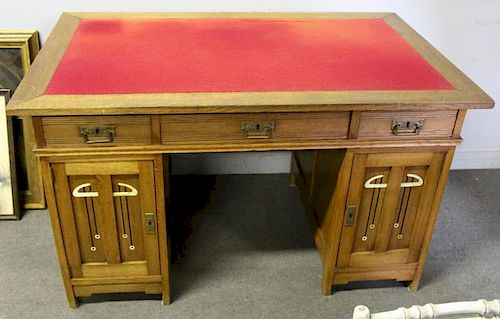 Mission Style Oak Partner's Desk with Line Inlay