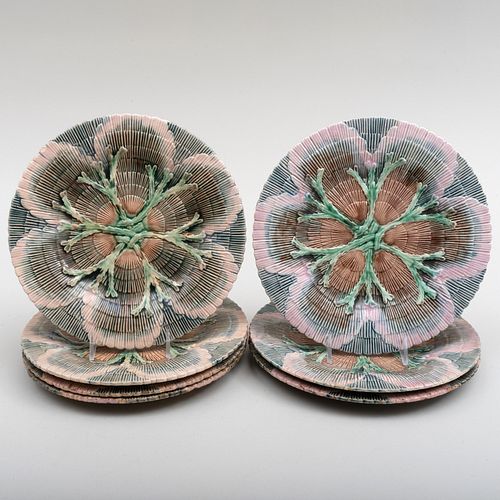 Group of Seven Etruscan Majolica Shell and Seaweed Plates