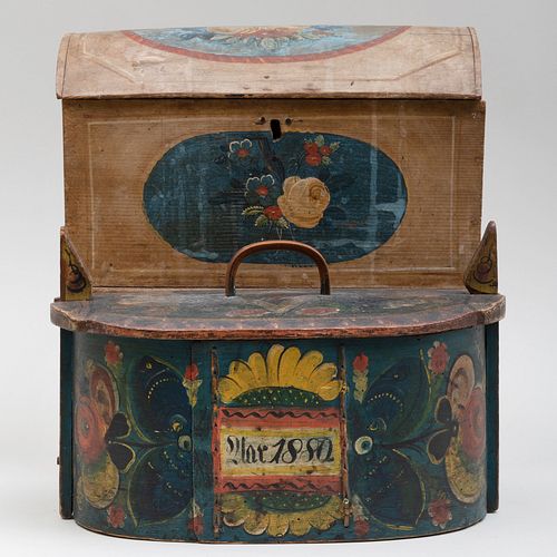 Two Scandinavian Polychrome Painted Wood Boxes