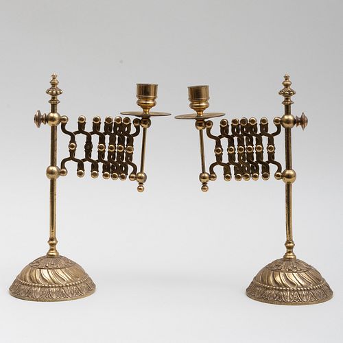 Pair of Victorian Brass Candlesticks with Accordian Articulated Arms