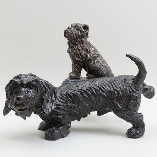 Two English Painted and Carved Models of Terrier 