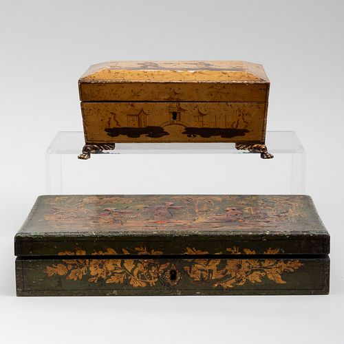 Two Polychrome Japanned Work Boxes