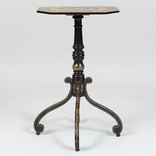 Regency Penwork and Painted Candlestand