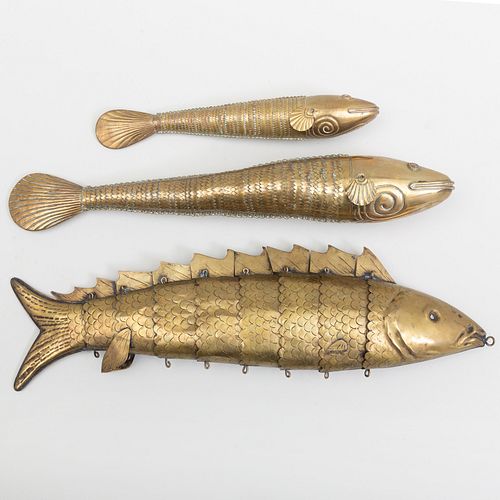 Group of Three Brass Articulated Fish