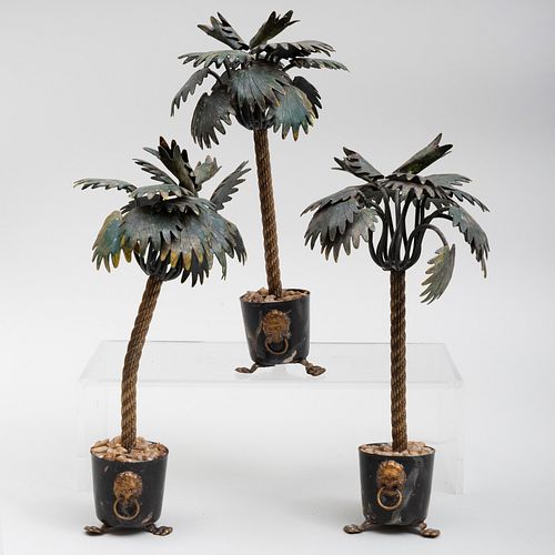 Three Regency Style TÃ´le Potted Palm Trees