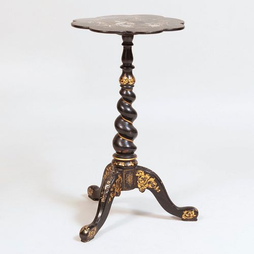 Victorian Mother of Pearl Inlaid Papier MachÃ© Candle Stand