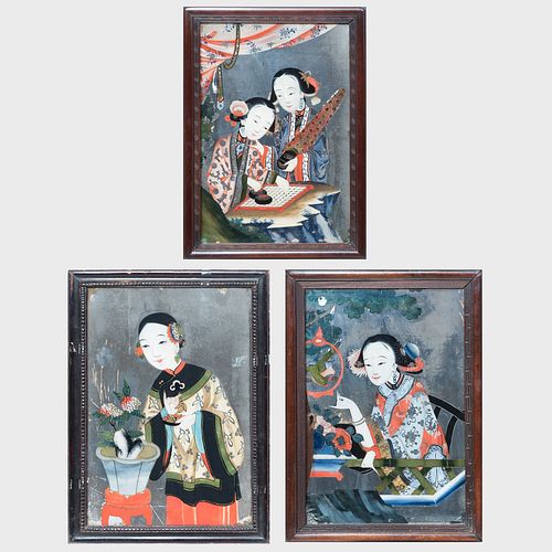Three Chinese Export Reverse Paintings on Mirror Plate